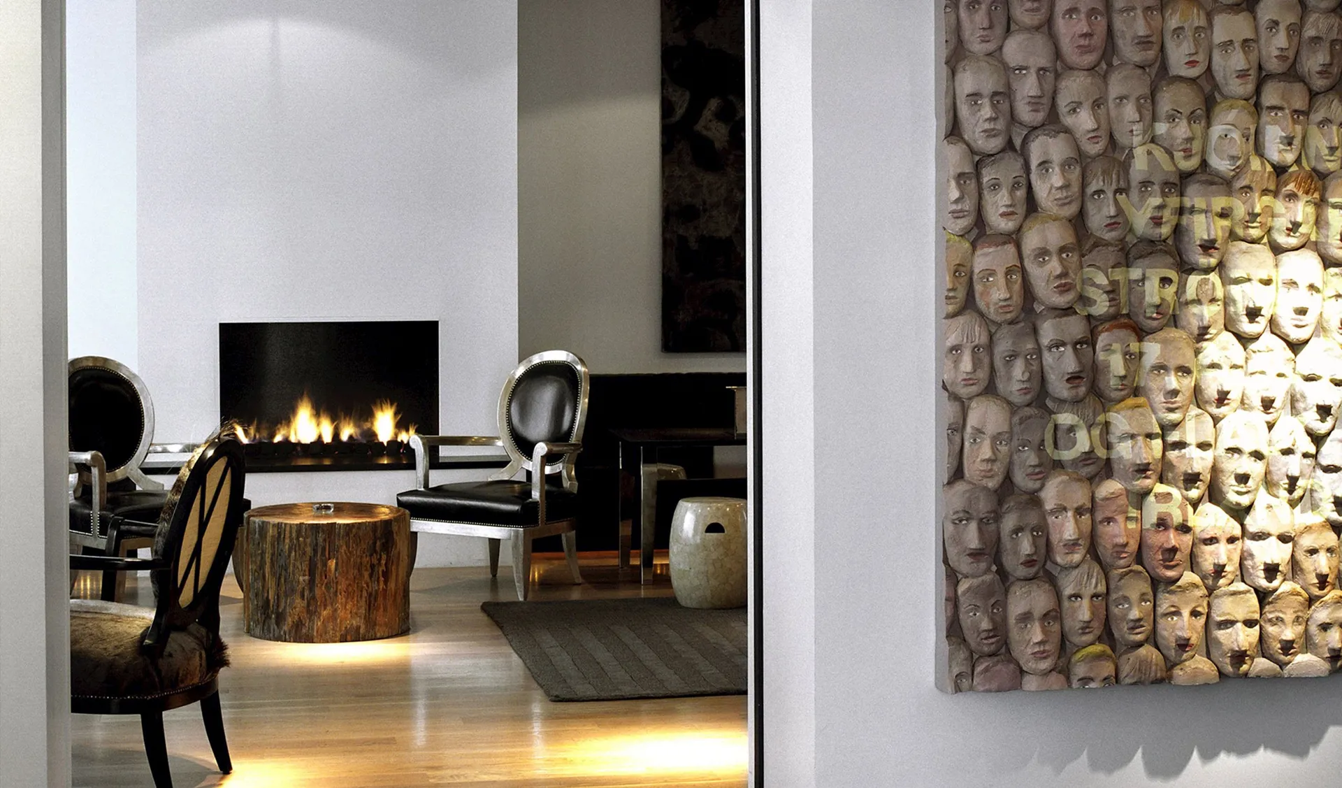 101 Hotel interior design fireplace details in Reykjavik