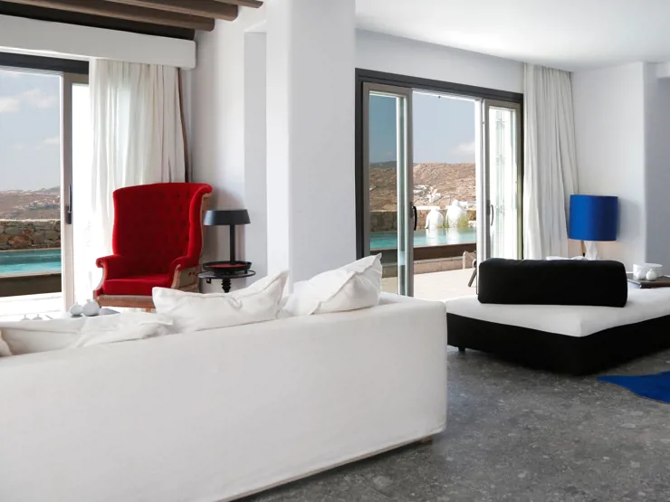 Myconian Avaton Living Room Area in Mykonos